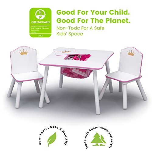 Delta Children Princess Crown Kids Wood Table and Chair Set with Storage, White/Pink K3028