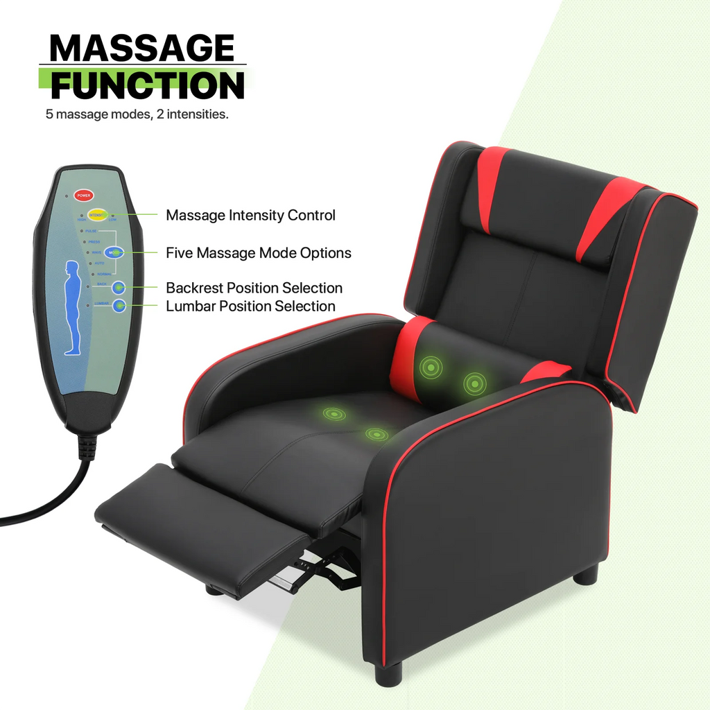 Magshion Gaming Massage Recliner Chair with Footrest, PU Leather, Red R2353