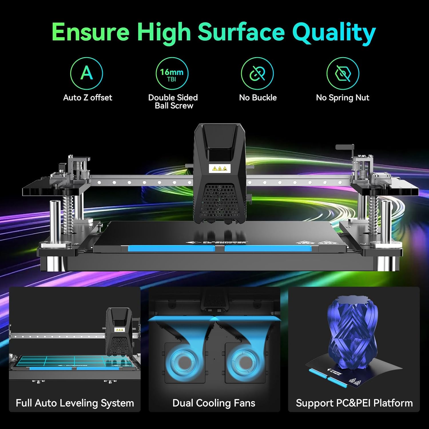 FLASHFORGE Guider 3 Ultra 3D Printer, Dual Extruder with Auto Leveling, 330x330x600mm E7416