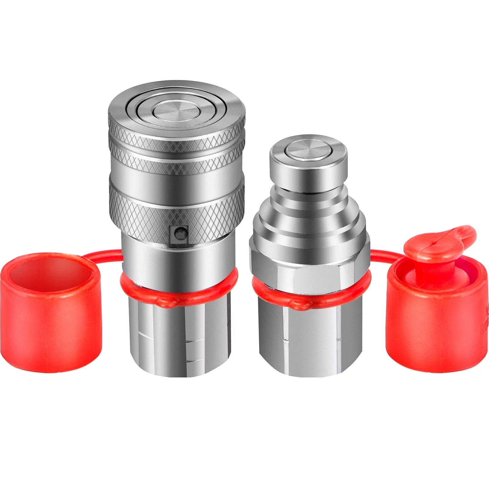 VEVOR Flat Face Hydraulic Couplers 1/2" Body 1/2" NPT Thread, Skid Steer Quick Connect Coupling, 4061psi Hydraulic Fittings, Pioneer Hydraulic Couplers W / Dust Caps for Bobcat Case, Kubota