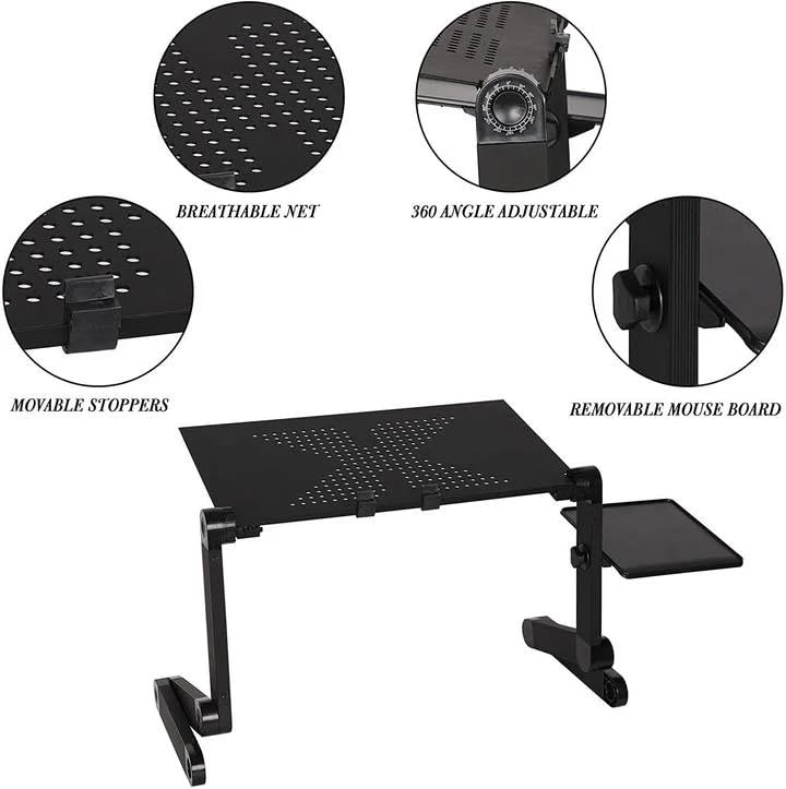 Bosonshop Foldable Aluminum Laptop Desk Adjustable Portable Table Stand with Mouse Pad, Black U9604