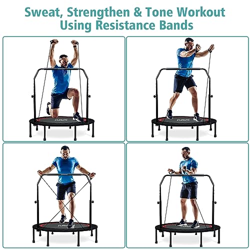 RAVS Mini Trampoline for Kids Adults 40"/48" Foldable Rebounder with Adjustable Handle T173