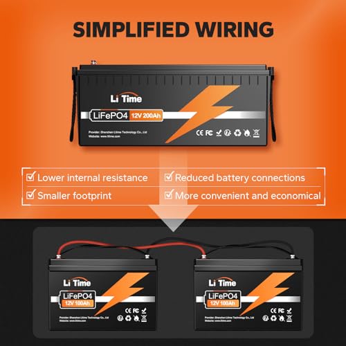 Litime 12V 200Ah LiFePO4 Battery with 100A BMS for RV, Solar, and Off-Grid D8256