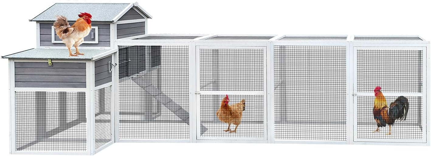 150＂Chicken Coop Extra Large Chicken House, Outdoor Wooden Hen House Black Rust-Proof Metal Wire Poultry Cage with Two Nesting Boxes, 5 Perches
