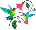 Metal Wall Art Hummingbird With Flower Decor, Metal Birds Yard Decor Outdoor Wall Art, Hanging Metal Bird Wall Decor for Living Room Home Indoor