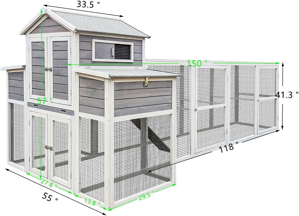 Chicken Coop 150" Extra Large Wooden Hen House with Run for 6-10 Chickens M3988