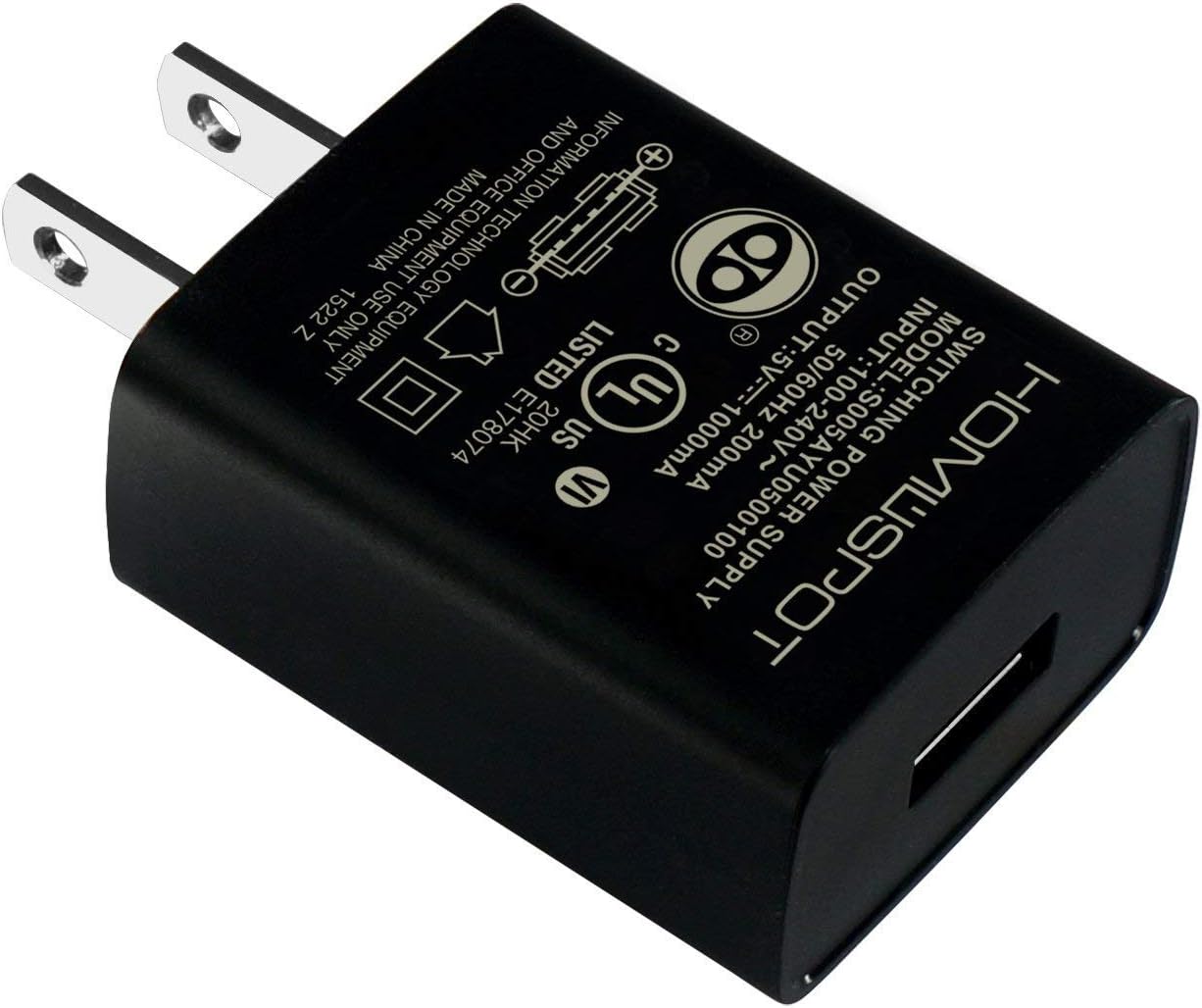 UL Certified USB Wall Charger Power Supply 5v 1A (1000mA) Universal Portable Travel Power Adapter Plug Block High Speed for iPhone iPad iPad Samsung HTC LG iPod Nokia Travel Office Home Use