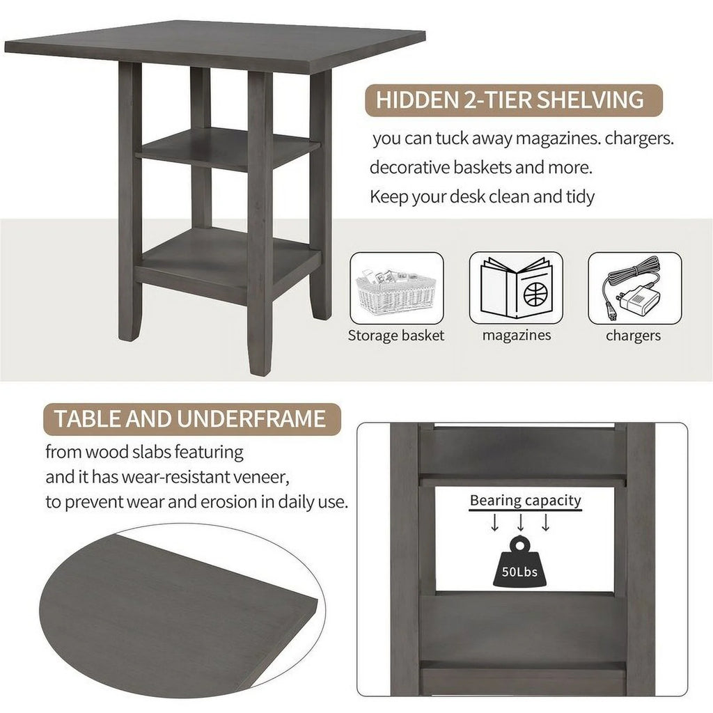 Rustic Square Dining Table Set of 4 with Upholstered Chairs Espresso U969