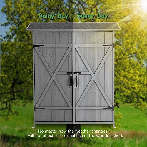 Outdoor Storage Cabinet Wood Shed with Waterproof Roof and Double Locks S140503