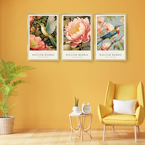 OVVGVV William Morris Wall Art Set of 3 Framed Botanical Canvas Decor K964339
