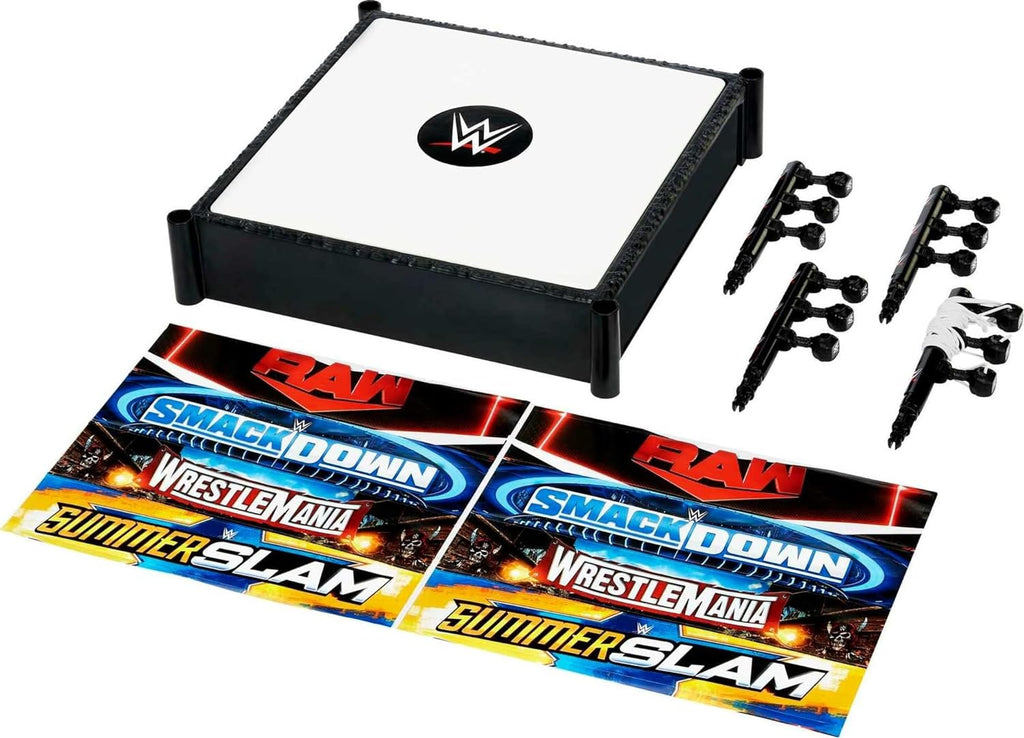 Mattel WWE Superstar Ring Playset with Spring-Loaded Mat, Pro-Tension Ropes & 4 Event Stickers, 14-inch