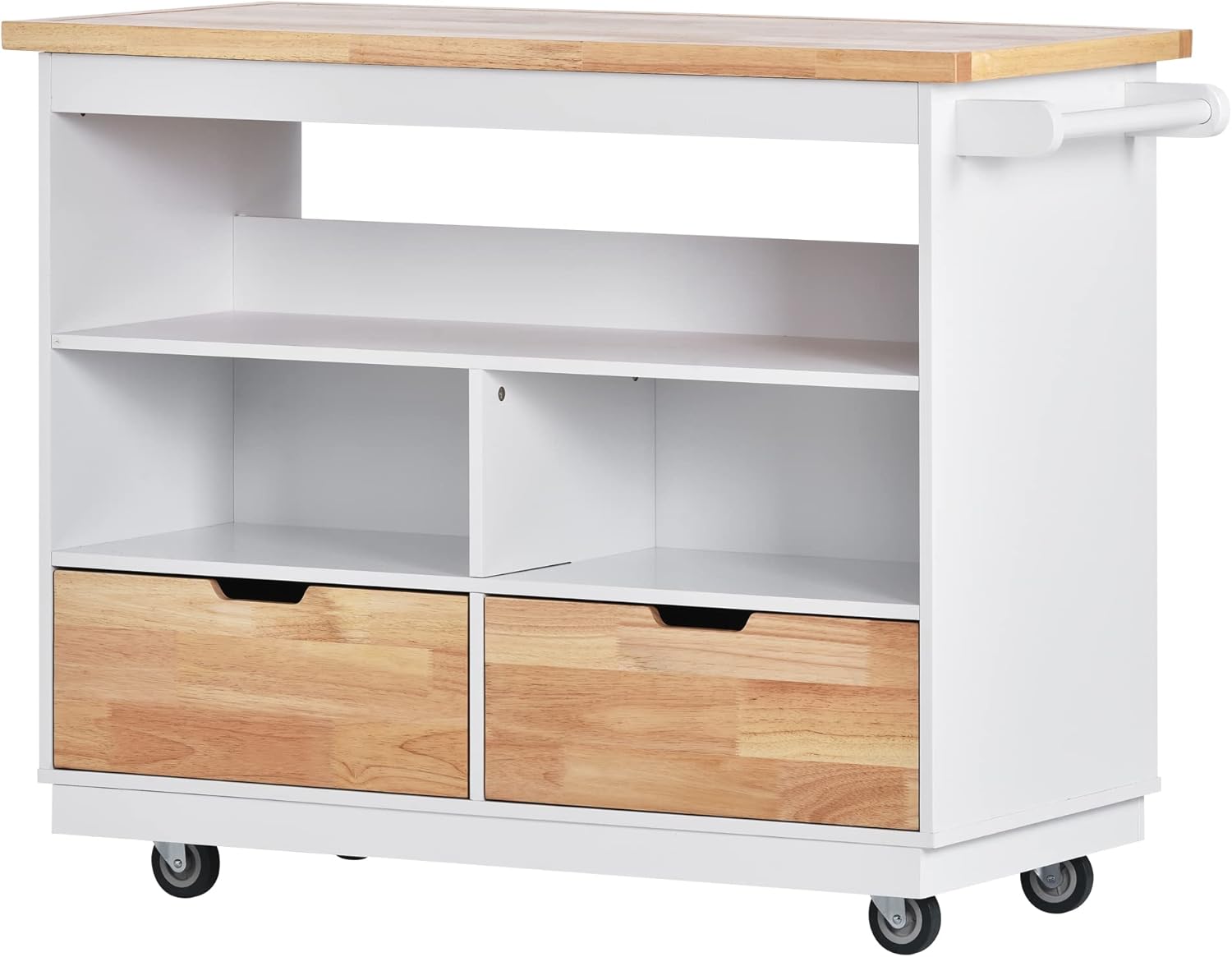 Rolling Kitchen Island Cart with Storage, Rubberwood Top, White U170114