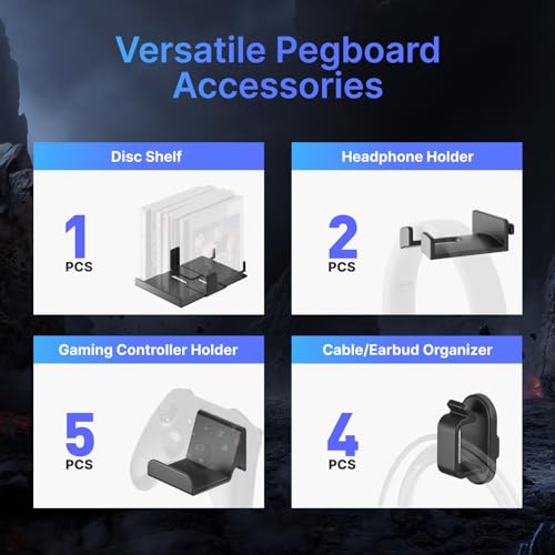 PEGZONE Controller and Headphone Holder Wall Mount, Modular Gaming Pegboard with Accessories, Black & Red R81990