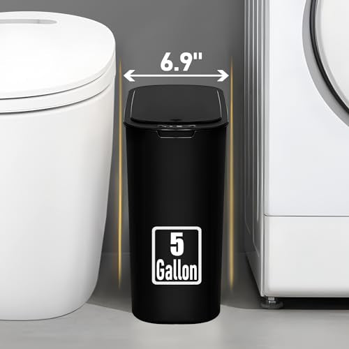 5 Gallon Motion Sensor Bathroom Trash Can with Lid, Touchless, Black S37813
