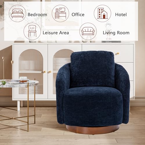 Ivory Chenille Swivel Barrel Chair with Wood Base G693952
