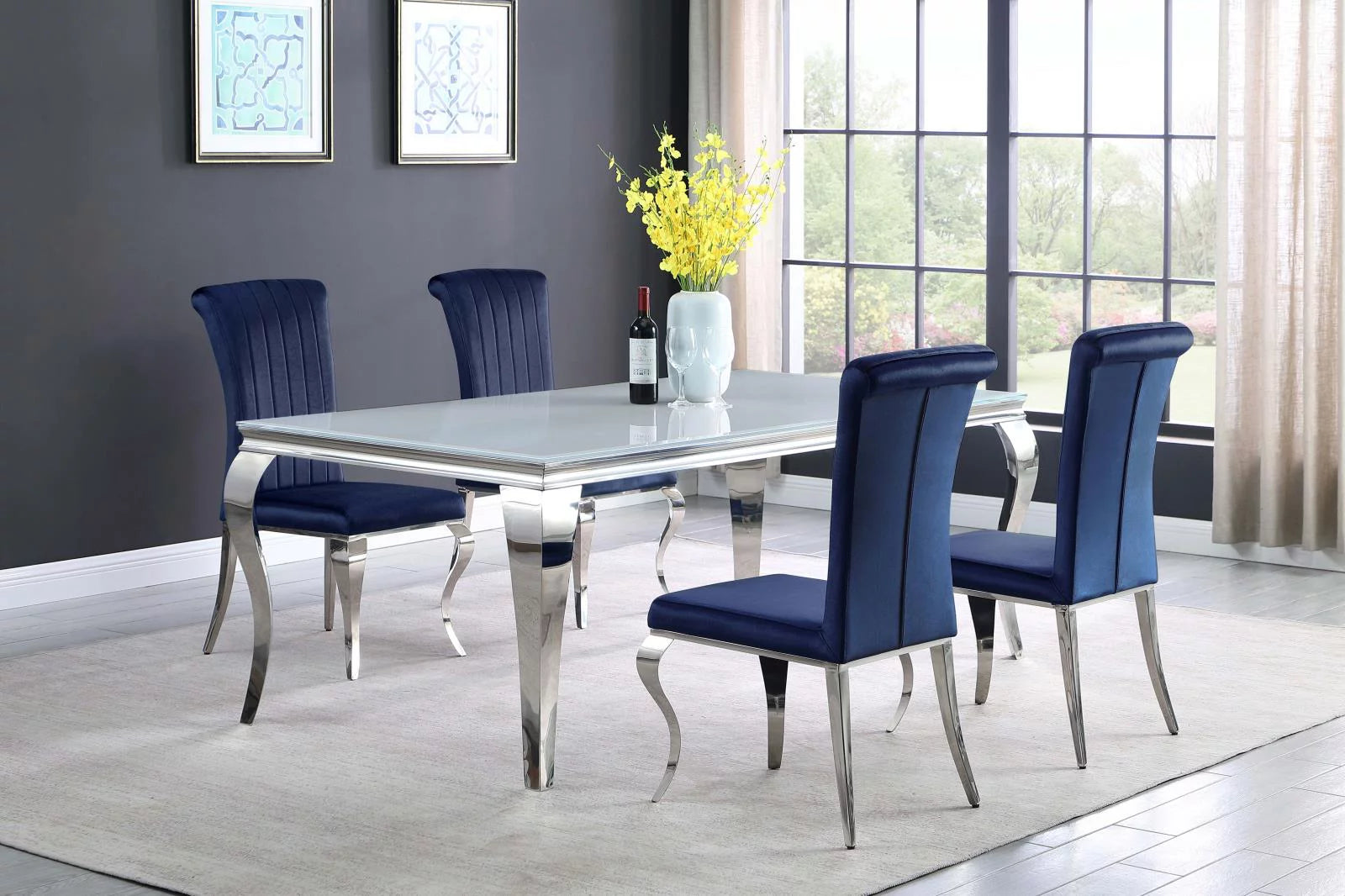 Carone Rectangular Glass Top Dining Table White Chrome Z19912
