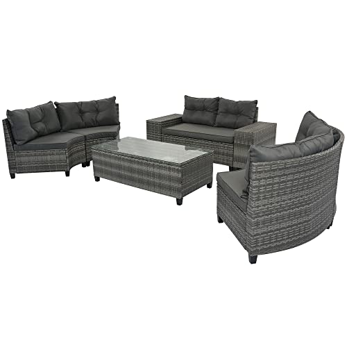 P PURLOVE 8 Piece Half Moon Sectional Patio Furniture Set with Cushions and Coffee Table Y55640