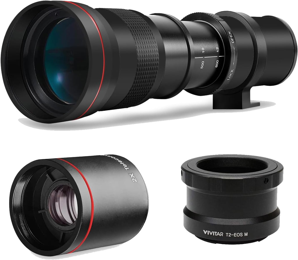 High-Power 420-1600mm f/8.3 Manual Telephoto Zoom Lens for Canon Digital EOS Rebel EOS-M, EOS M2, EOS M5, EOS M6, EOS M6 Mark II, EOS M10, EOS M50, EOS M50 II, EOS M100, EOS M200 Cameras