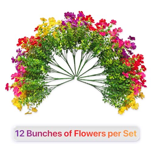 2 Sets Outdoor Artificial Flowers with Hanging Baskets, Yellow Orange G59149