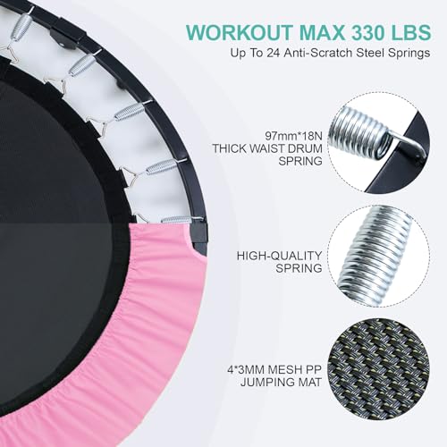 40'' Foldable Mini Trampoline with Sponge Handle, Height-Adjustable for Kids Adults J47461