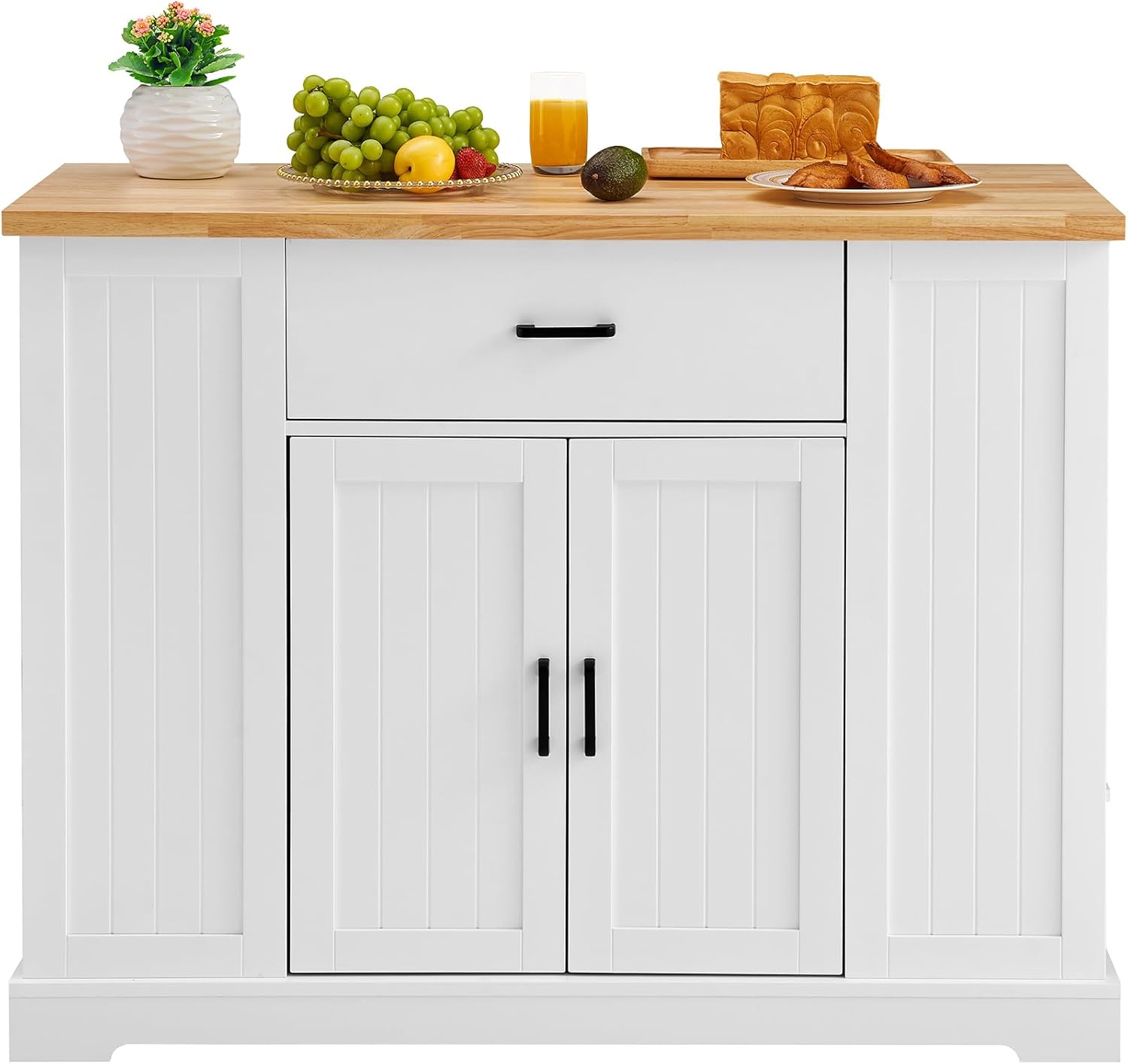 VEVOR Kitchen Island Cart 46" Wood Top Breakfast Bar with Storage Cabinet W280262