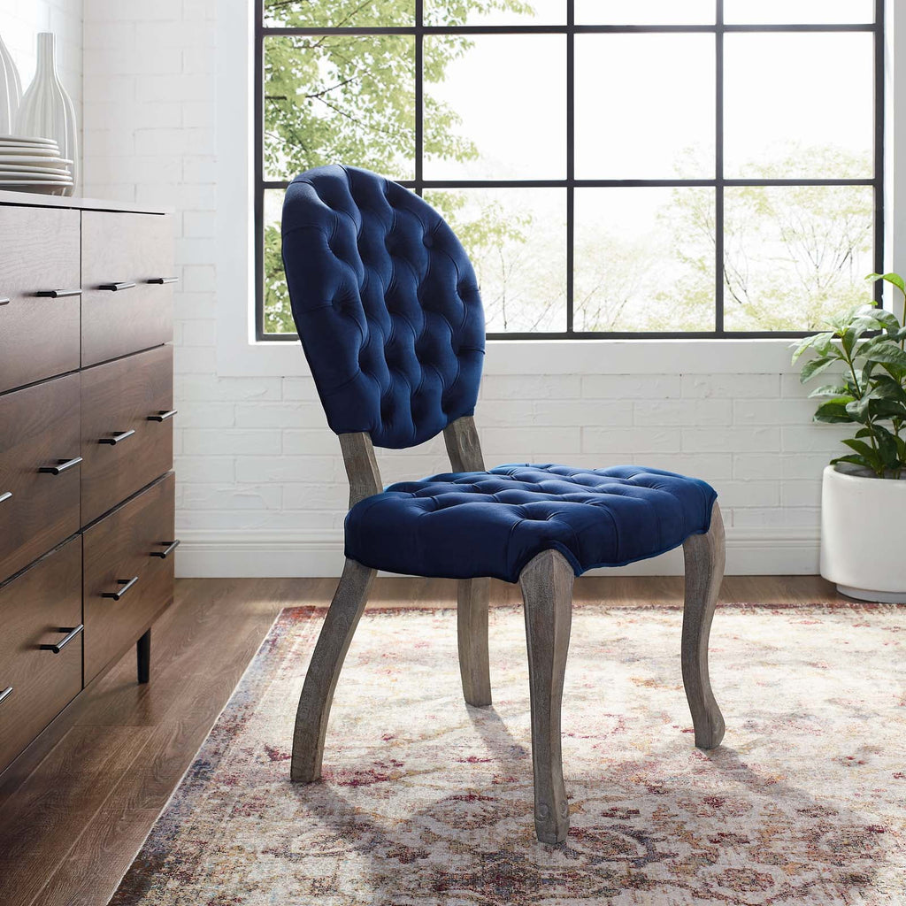Navy Blue Velvet Vintage Side Chair with Wood Frame D4348