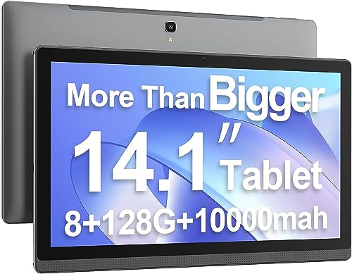 14.1 Inch Android Tablet, Android 12 Large Screen Tablet with1080P Full HD, 6G+128G, 512G-Expand, WiFi 5 Computer Tablets with 10 Hours Long Lasting Battery, 2023 Release-Grey