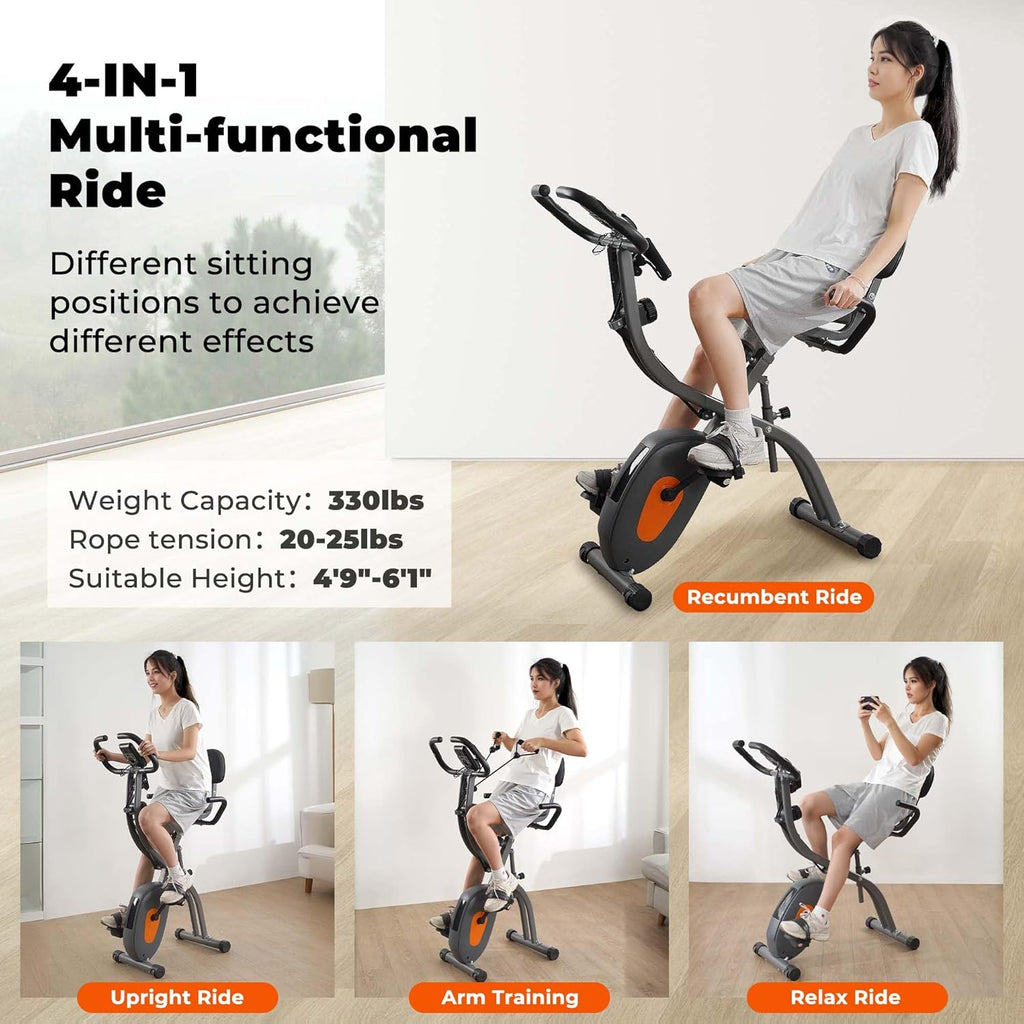 Folding Exercise Bike with Arm Resistance Bands and Pulse Sensor LCD Monitor J107067