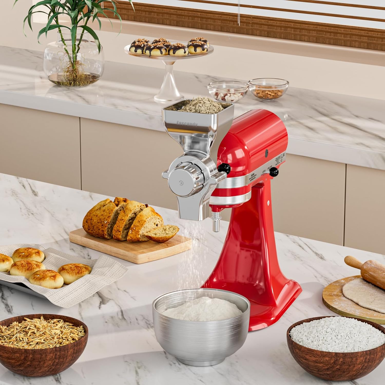 Grain Mill Attachment for KitchenAid Stand Mixer, 12-Level Adjustable, All Metal Z665