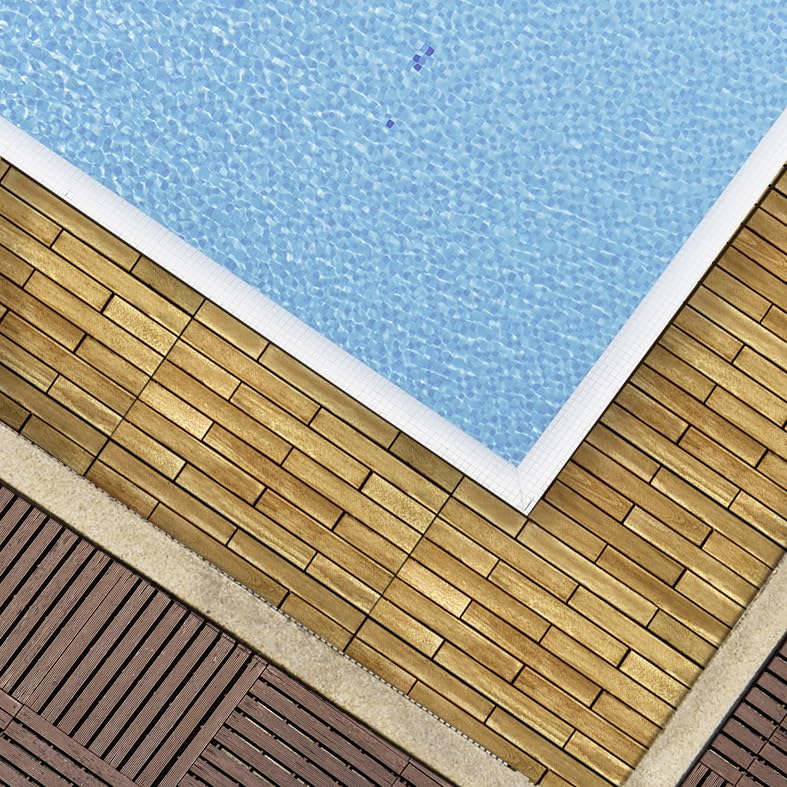 Solid Wood Interlocking Deck Tiles (Pack of 6, 24" x 12") Acacia, Indoor Outdoor, Waterproof W384040