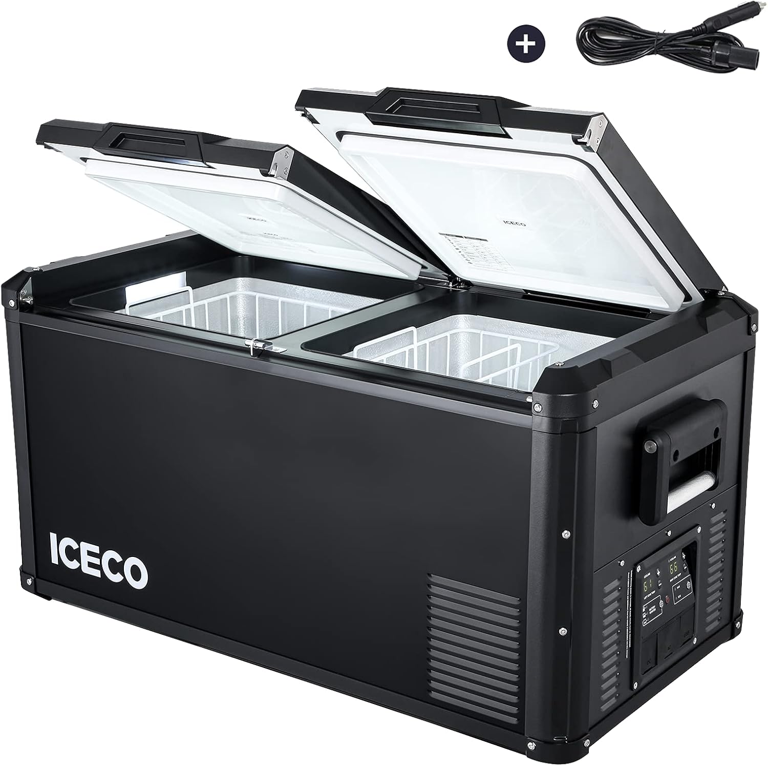 ICECO VL75 Pro 79.2 Quarts Dual Zone Portable Refrigerator with SECOP Compressor, Multi-directional Lid, Dual USB & DC 12/24V, AC 110-240V | Compact Refrigerator | For Car, Home, RV | With EC Cord