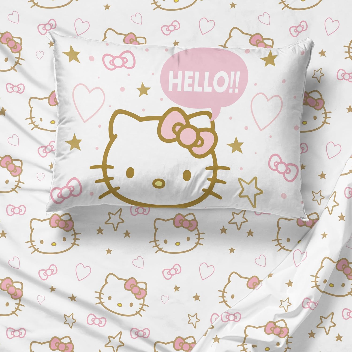Hello Kitty Twin Size Sheet Set - 3 Piece Microfiber Bedding with Reversible Pillow Covers Y868097