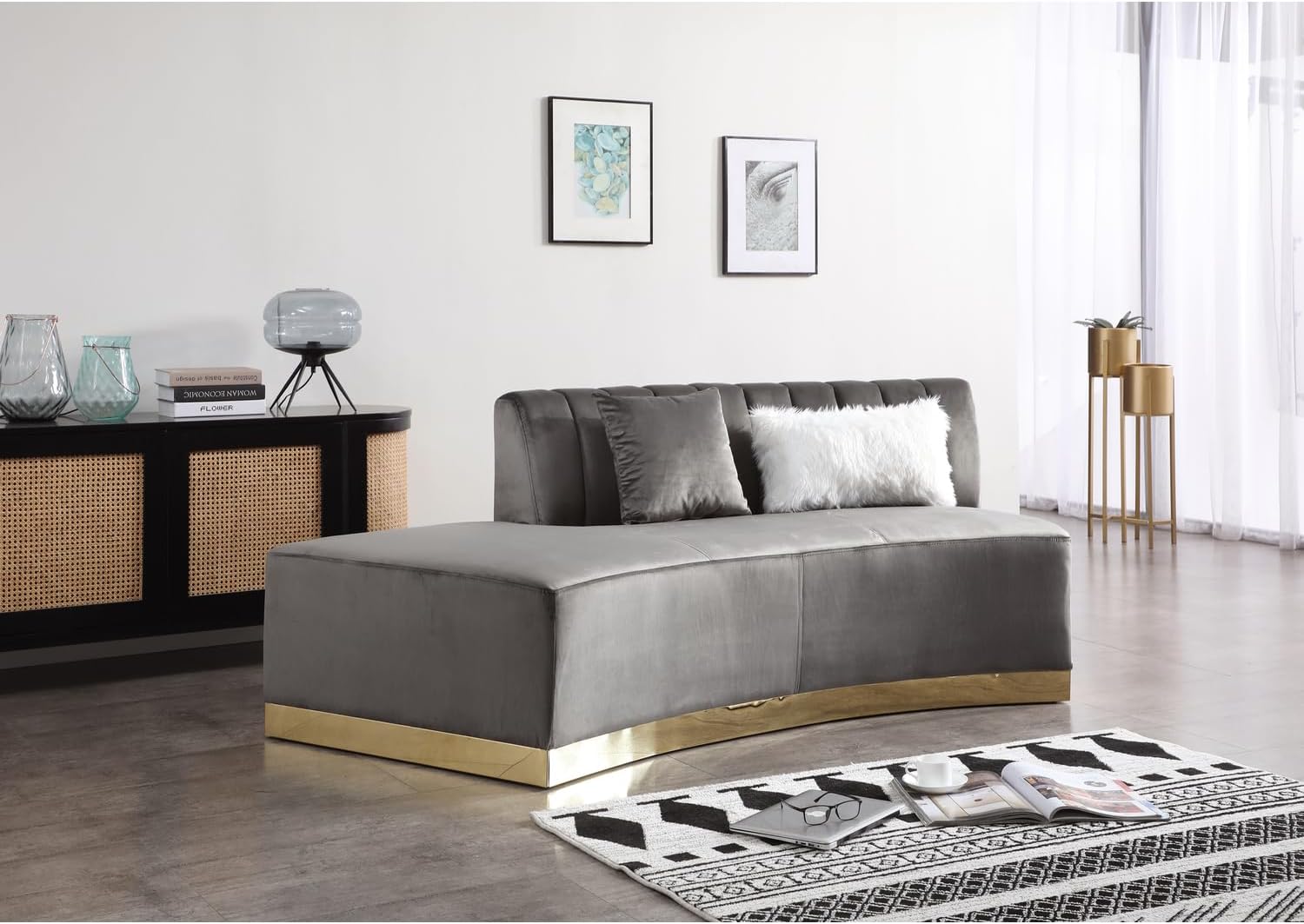 Brentwood Dark Gray Velvet Curved Armless Sofa T3167