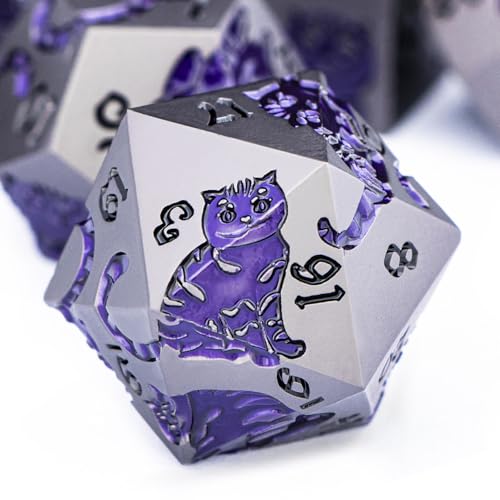 Metal DND Cat Dice 7PCS Polyhedral RPG Dice Set with Gift Case B373640