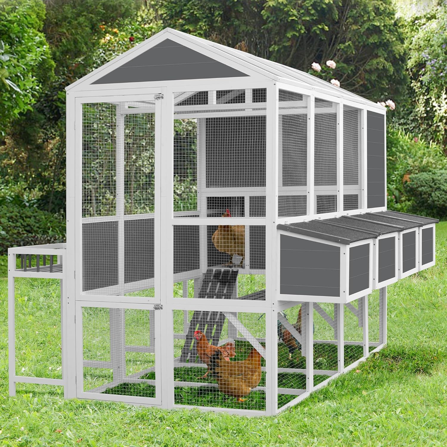 95'' Large Chicken Coops for 10 Chickens, Wooden Walk-in Chicken House Outdoor Chicken Coop with 4 Nesting Box, 3-Tier Hen House Poultry Cage
