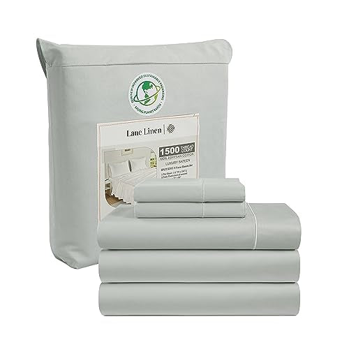 Lane Line 100% Egyptian Cotton Queen Sheet Set - 1500 TC, 4 PCs - Luxury Sateen Cotton White Bed Sheets Set - Hotel White Sheets Queen Set - 15" Deep Pocket Queen Sheets Set - White Queen Sheets