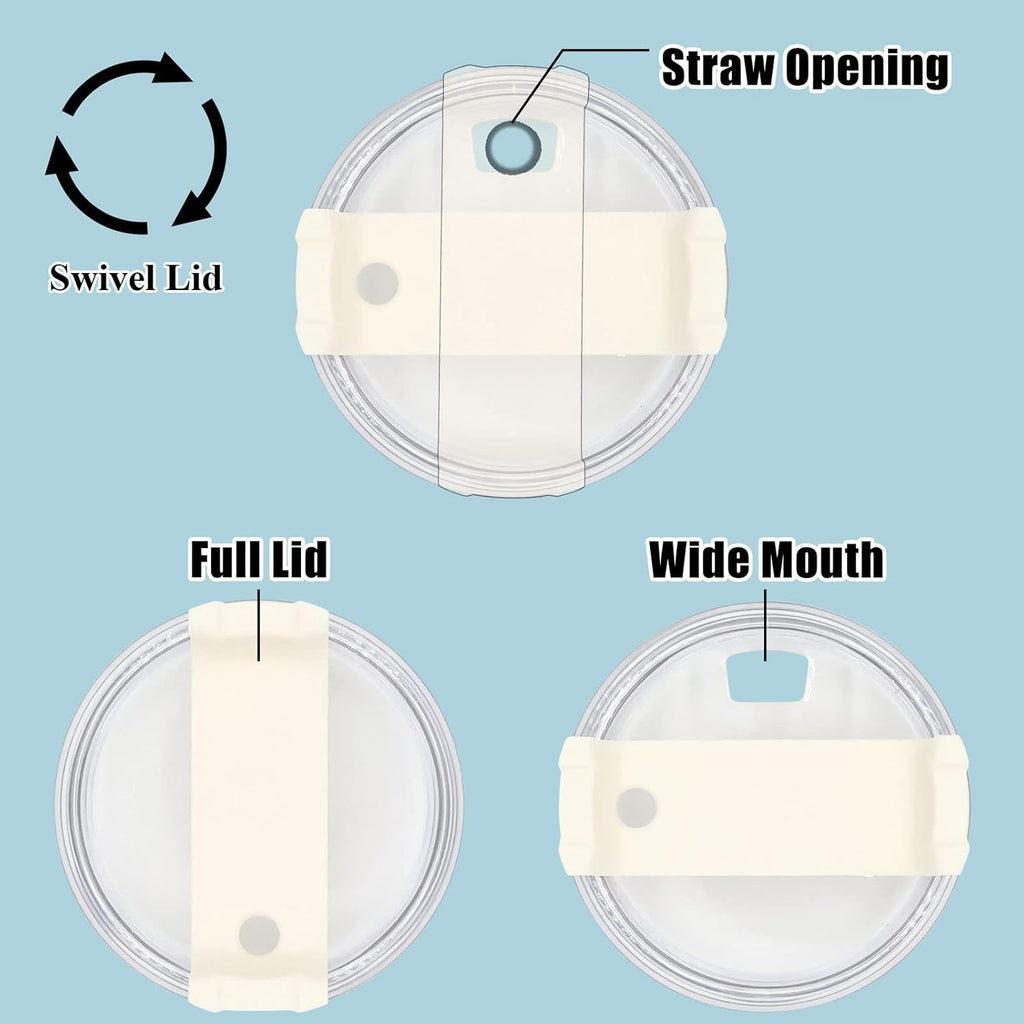 40oz Tumbler Lid Compatible with Stanley, 2 Pack Replacement with Straws and Cleaning Brush - Cream I593