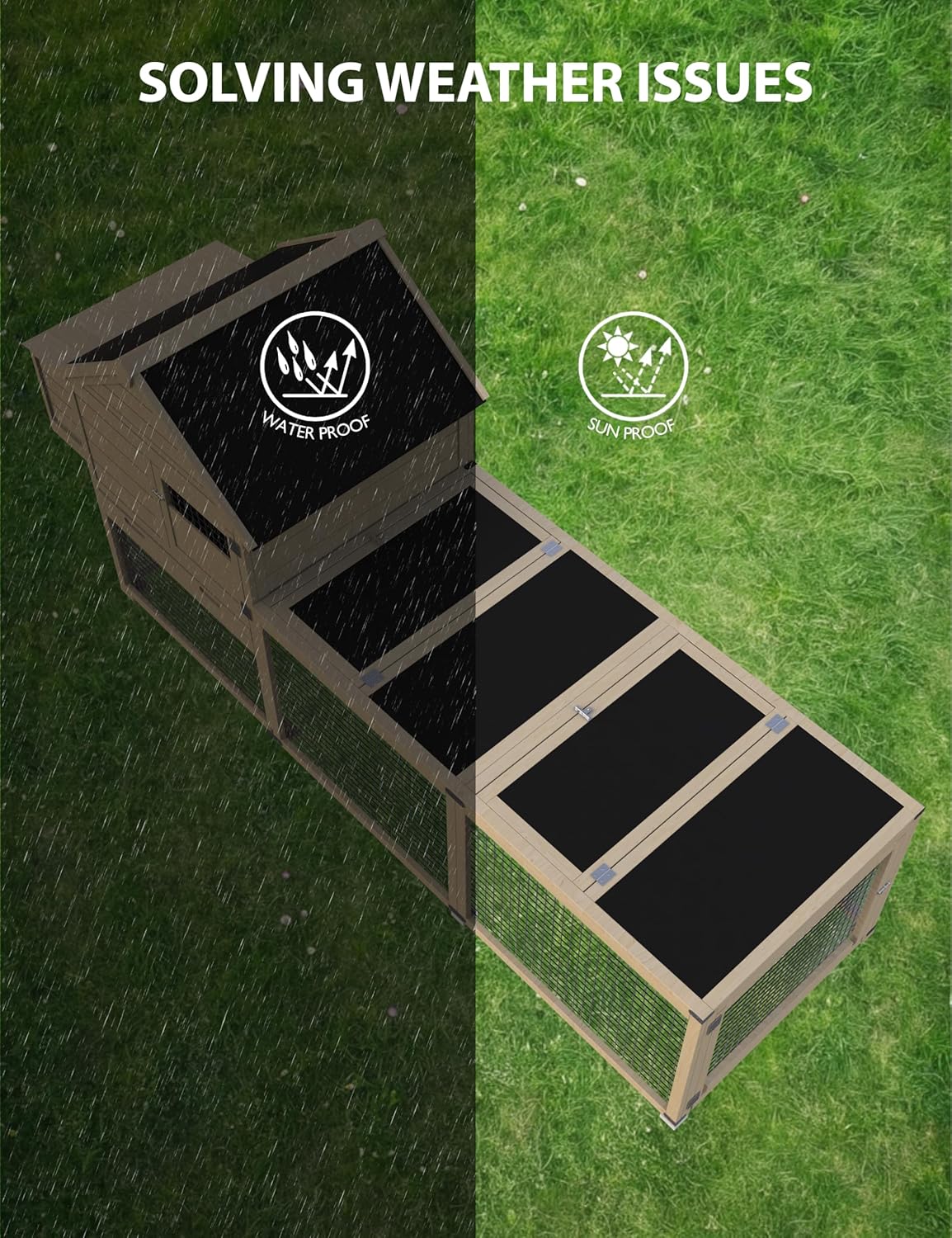 Chicken Coop for 3-5 Chickens with Run, Waterproof Roof, Nesting Box D89767