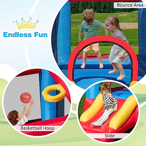 OLAKIDS Inflatable Bounce House 3 in 1 Kids Jumping Castle with Slide and Basketball Rim N370840