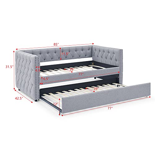 Fabric Upholstered Twin Daybed with Trundle, No Box Spring Needed F868722