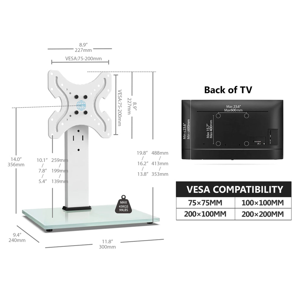 FITUEYES Universal TV Stand Tabletop TV Base with Swivel Mount, White H66685