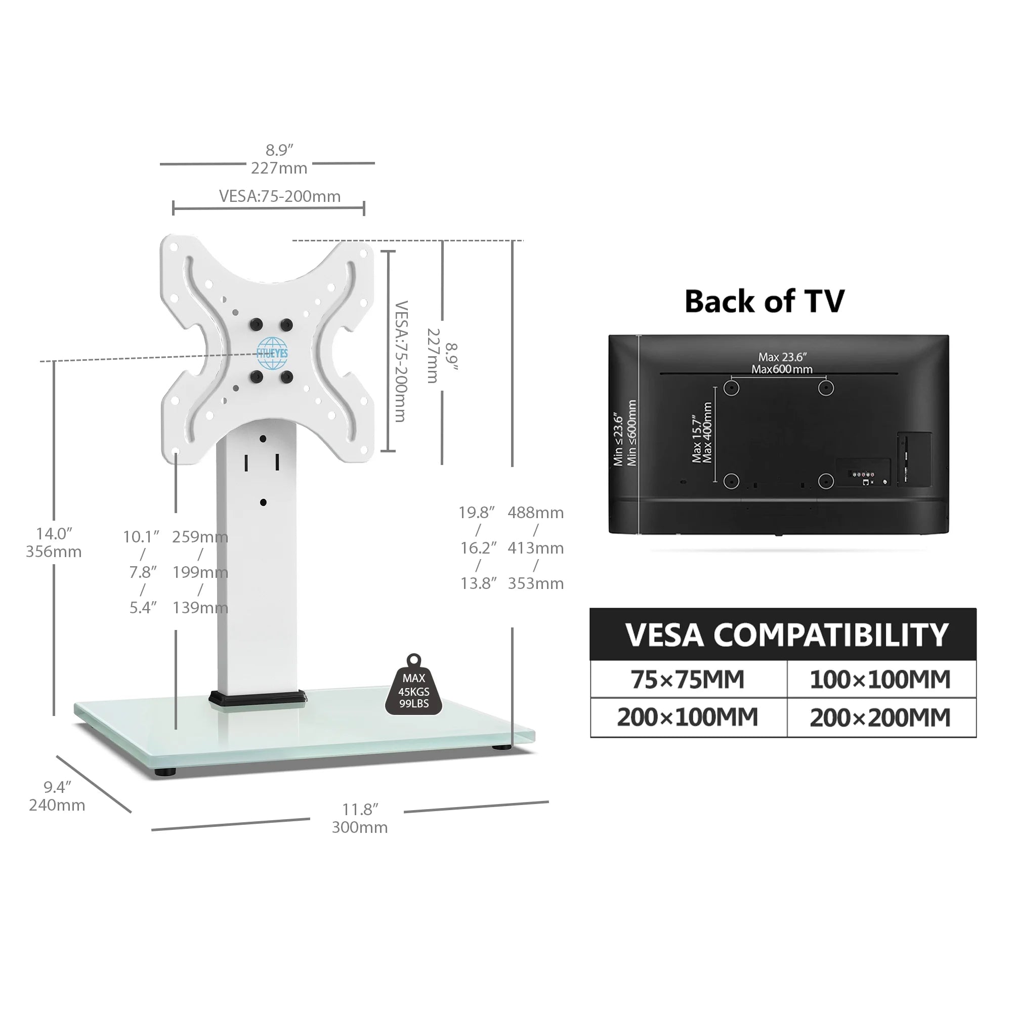 FITUEYES Universal TV Stand Tabletop TV Base with Swivel Mount, White H66685