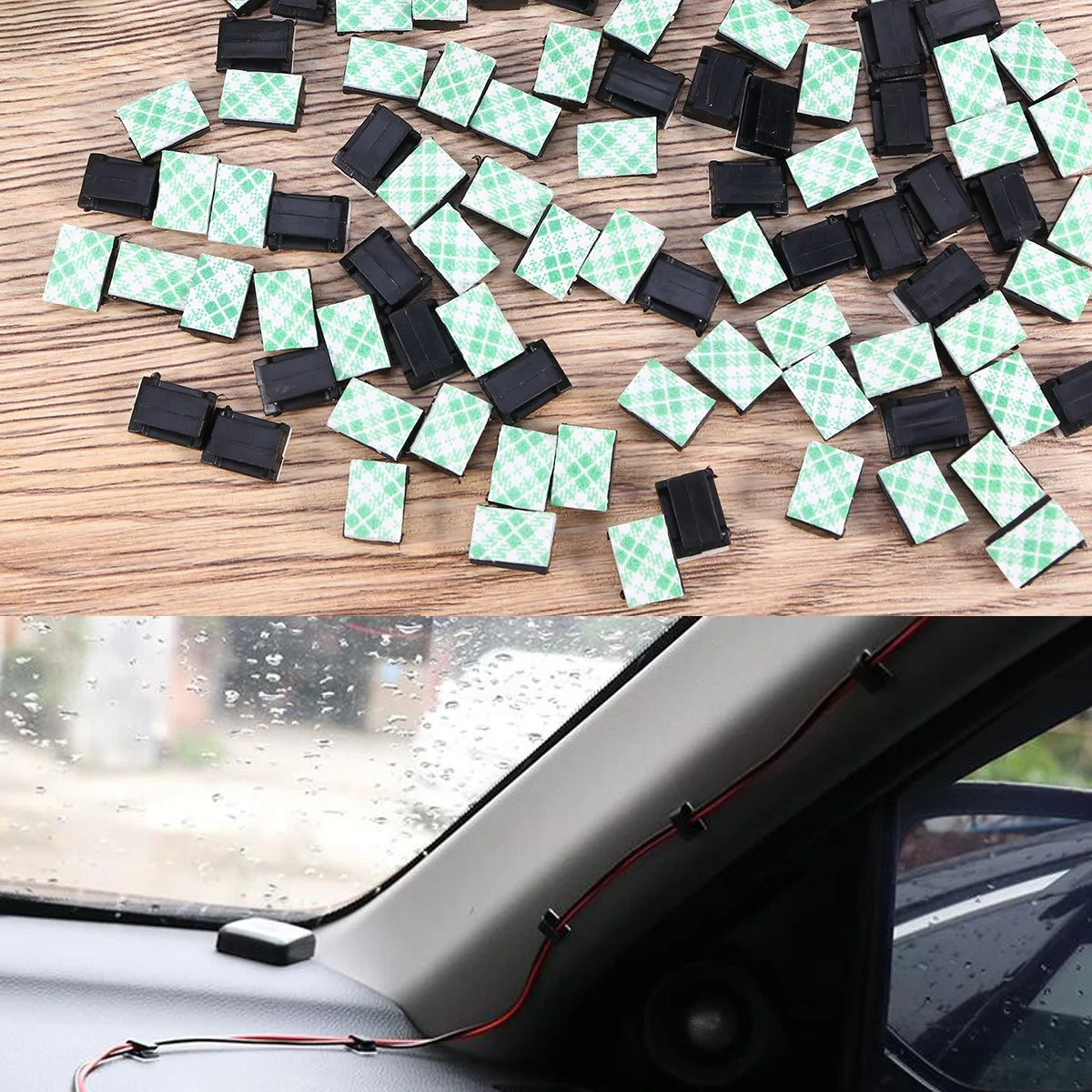 Masteelf 100pcs Black Adhesive Cable Clips Wire Cord Holders G3608
