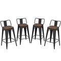 Andeworld Bar Stools Set of 4 Counter Height Stools Industrial Metal Distressed Barstools with Low Back Wooden Seats (30 Inch, Distressed White)