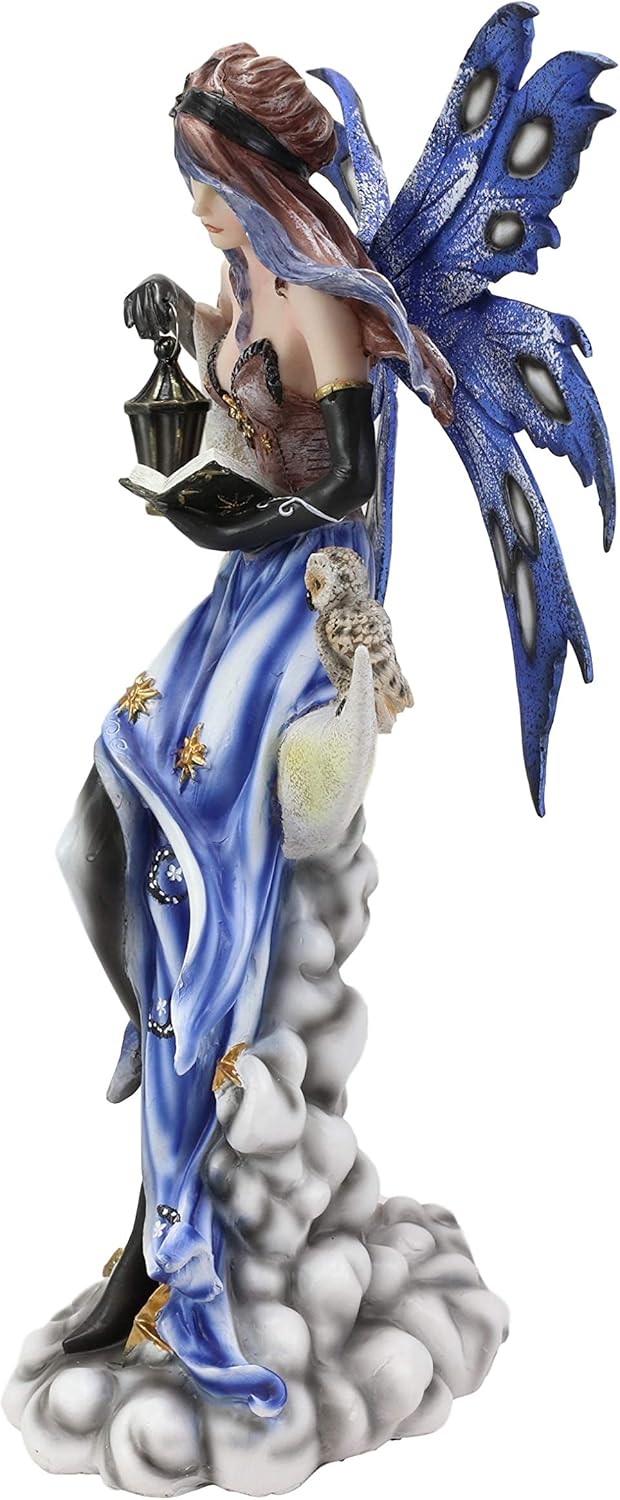 Ebros Celestial Bookworm Fairy Lantern Owl Crescent Moon Statue 14" Collectible Figurine A150