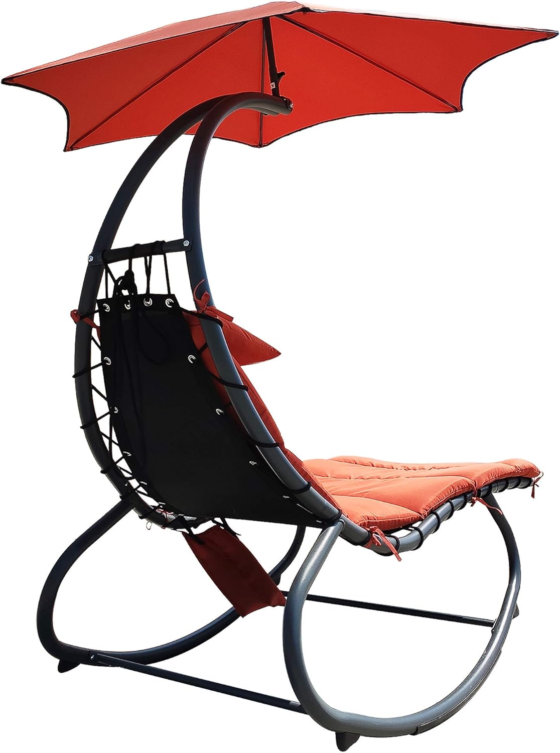 BalanceFrom Hanging Rocking Curved Chaise Lounge Chair Swing with Cushion and Stand, Orange E9774