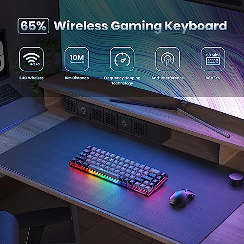 Wireless Gaming Keyboard 68 Keys Rechargeable Backlit Anti-ghosting for PC Laptop PS5 Xbox Mac Black-Grey E802634