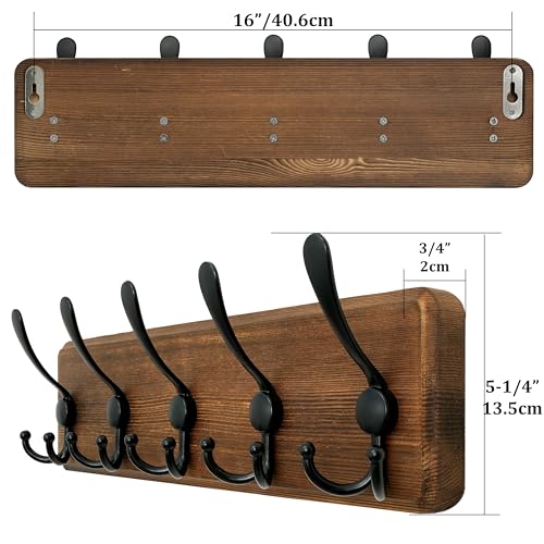 WEBI Coat Rack Wall Mounted, 16" Hole to Hole, 5 Triple Hooks, Black, 2 Packs V713322