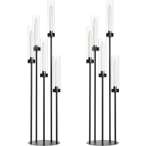 Matte Black 5 Arm Candelabra with Acrylic Shades for Table Centerpiece W6999