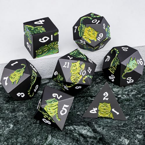 Metal DND Cat Dice 7PCS Polyhedral RPG Dice Set with Gift Case B373640